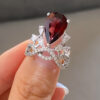 PRE- Pear Shape Garnet with Multi Diamonds Twisted Band - Image 7