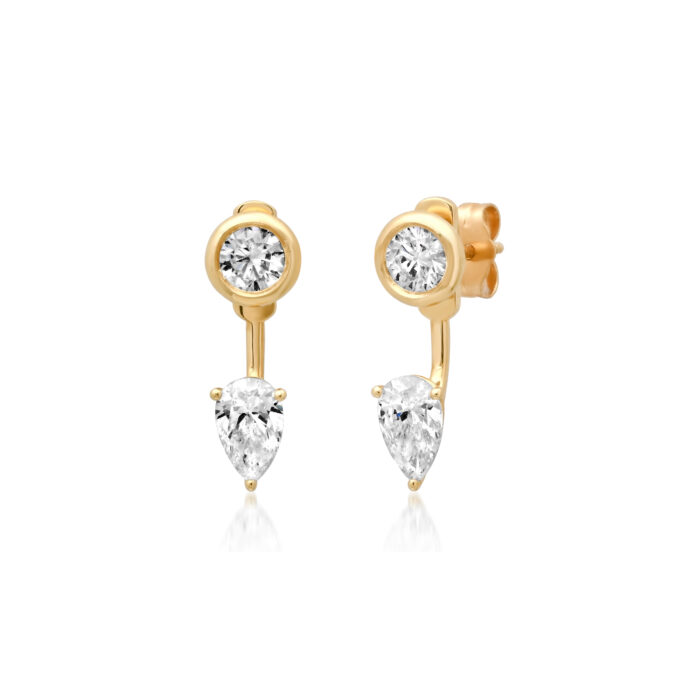 PRE- Round & Pear Lab Diamond Stud & Jacket (Pair). TCW 1.6 ct